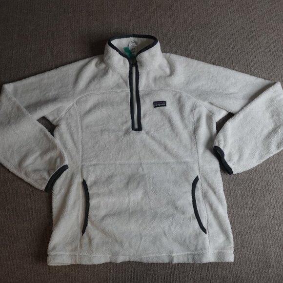 Patagonia Girls Sweater Large Off White Plush Marsupial 1/4 Zip - Picture 1 of 10